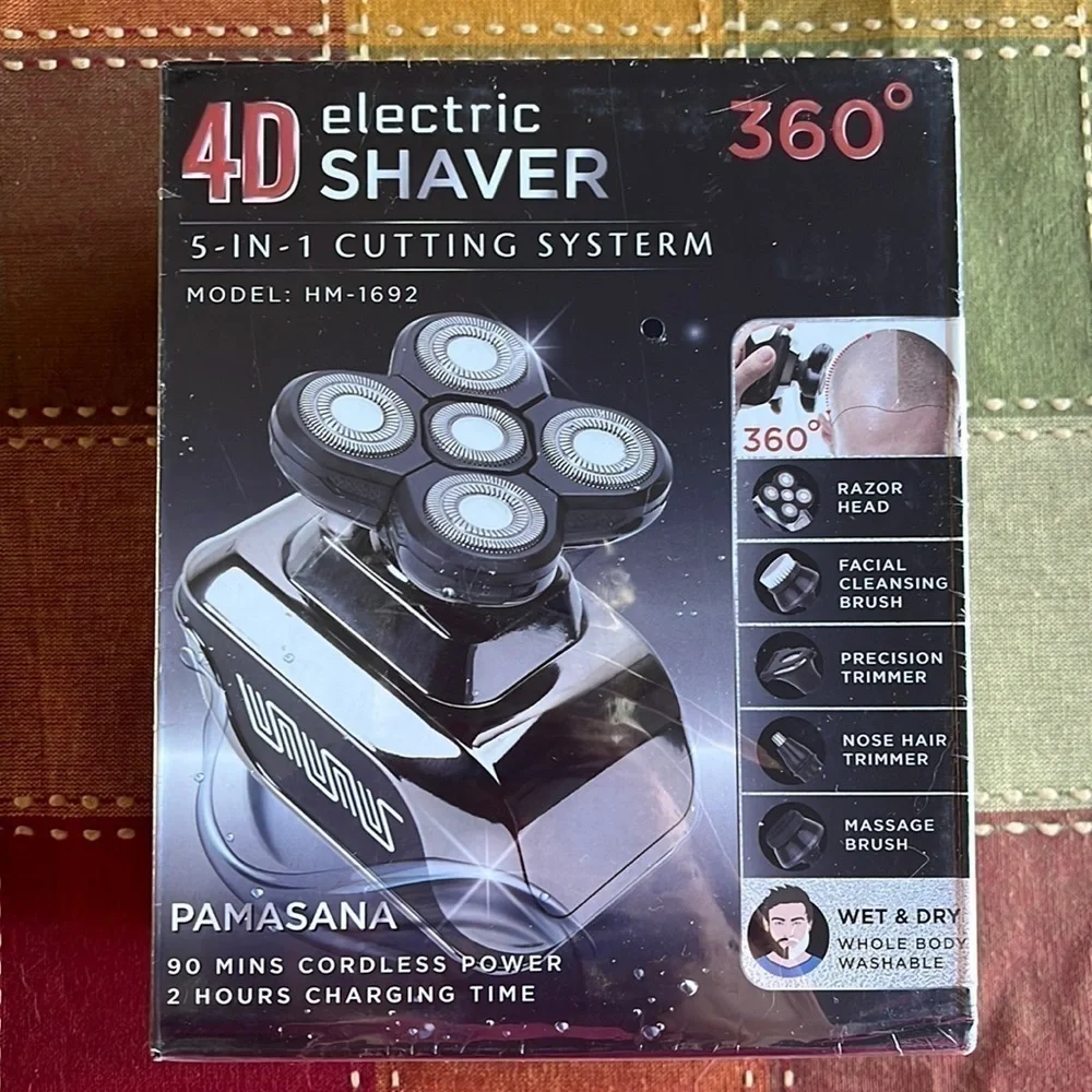 Brand New 5-in-1 Electric Wet/Dry Bald Head Shaver for Men Cordless Palm Sized